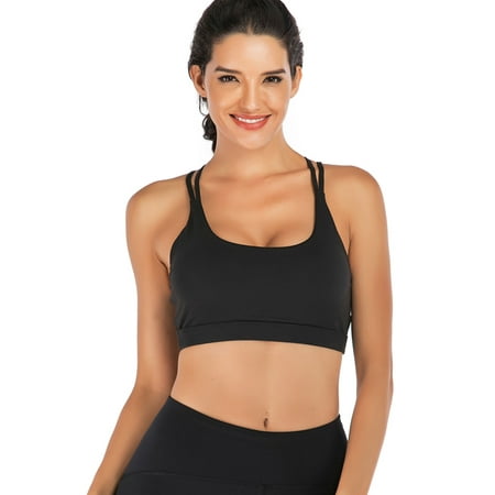 

SAYFUT Strappy Sports Bras for Women Longline Medium Support Yoga Bra Wirefree Padded Sports Bra
