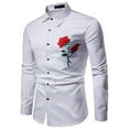 thumbnail image 2 of IROINNID Discount Long Sleeve Shirts for Men Loose Rose Embroidered Turndown Shirt Blouse,White, 2 of 9
