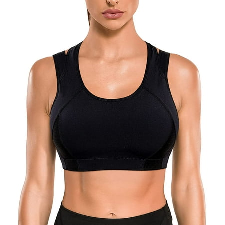 

Nebility High Impact Sports Bras for Women Adjustable Racerback Yoga Bra Full Coverage Wirefree Support Padded Workout Bra(Black 2XL)