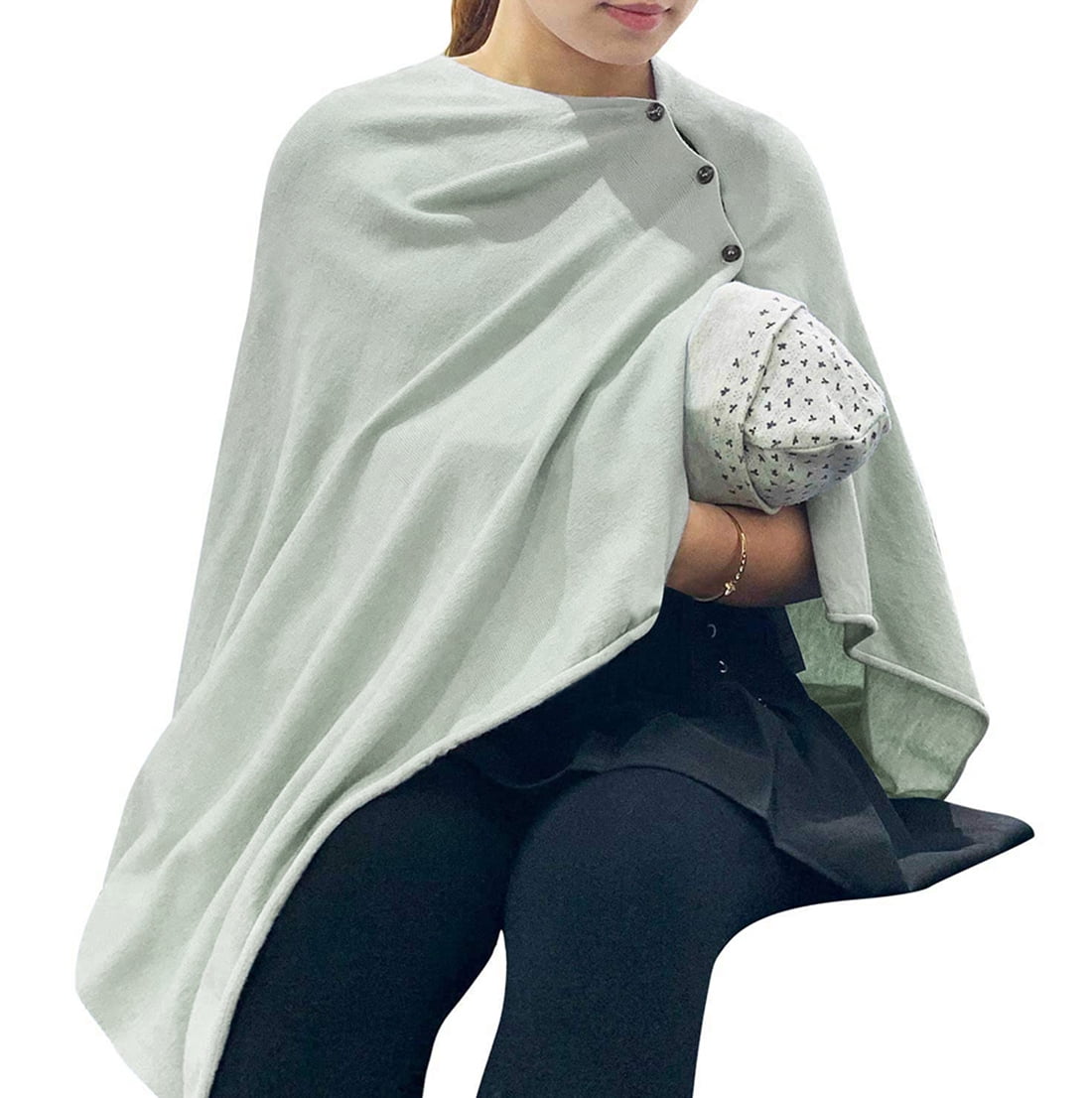 StylesILove Multi-Use Knit Nursing Shawl Poncho Adjustable Buttons for Breastfeeding Protection Nursing Cover Multi-Way Scarf