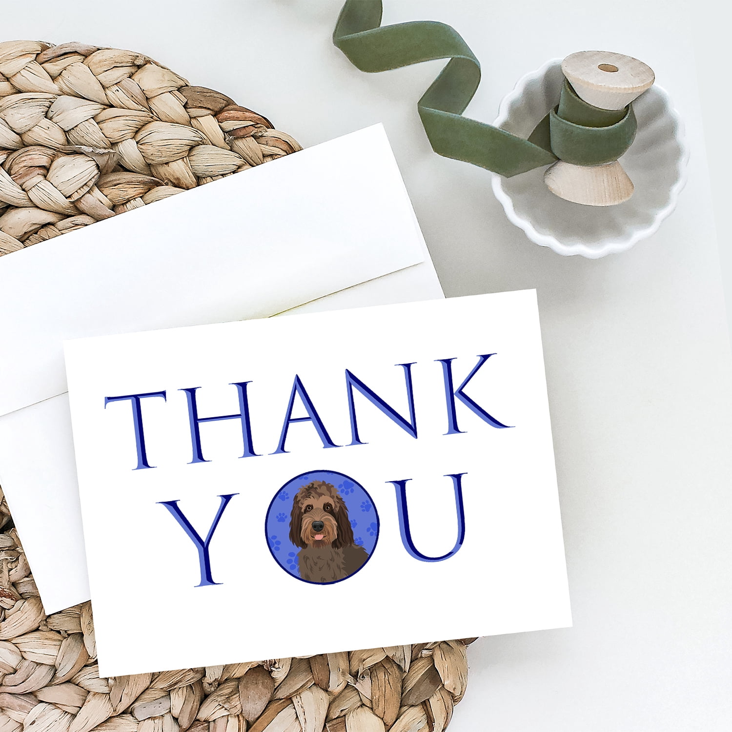 Doodle Tricolor #3 Thank You Greeting Cards and Envelopes Pack of 8 7 in x 5 in