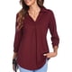 thumbnail image 3 of Blusa holgada con pliegues color burdeos y dobladillo curvo para uso diario, blusa informal XXL con escote en V, 3 of 6