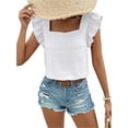 thumbnail image 3 of Women'S Casual Summer Square Neck Tank Tops Sleeveless Ruffle Chiffon Blouses Top Shirts White S, 3 of 9