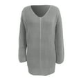 thumbnail image 5 of Sweater Dress for Women V Neck Long Sleeve Rib Knit Loose Fit Sweaters Grey M, 5 of 5