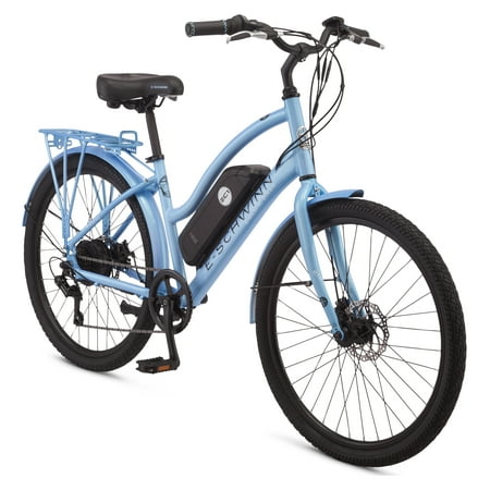 Schwinn EC1 Electric Cruiser-Style Bicycle; 26-Inch Wheels, 7 Speeds, Blue