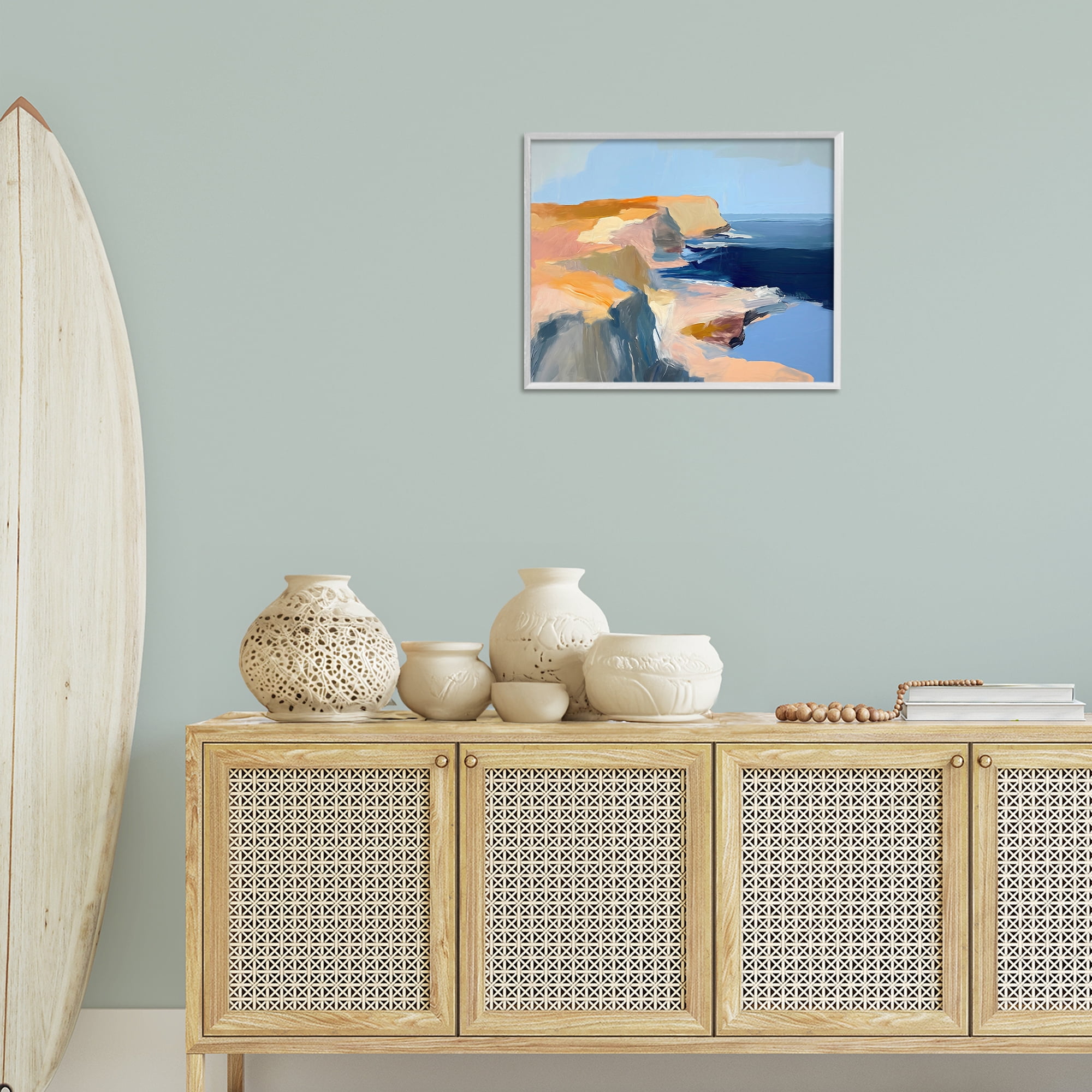 Stupell Industries Rugged Cliffs Coastline Coastal Painting White Framed Art Print Wall Art, 20 x 16