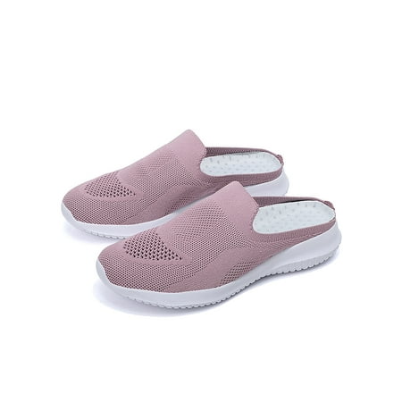 

Colisha Women Flying Weaving Slippers Mules Slip On Round Toe Casual Athletic Shoes Flat Pink US 7