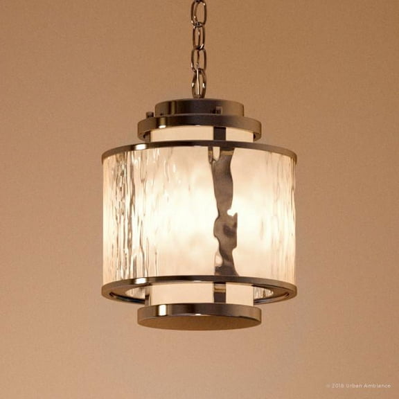 Urban Ambiance Luxury Coastal Pendant, Size: 12-3/4"H x 8-3/4"W, with Farmhouse Style Elements, Brushed Nickel Finish and Distressed Clear Shade, UHP2090