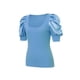 thumbnail image 3 of VISgogo Tops de punto para mujer, manga corta abullonada, cuello profundo, color sólido, fiesta en la calle, camisa envuelta de verano VISgogo moda, 3 of 9