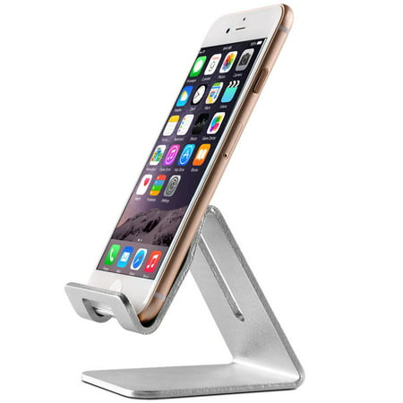 Topeakmart Desktop Cell Phone Stand Tablet Stand, Aluminum Stand Holder for Mobile Phone (All Size) and Tablet, Silver