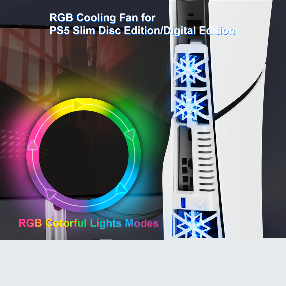 Cooling Fan for PS5 Slim, Gaming Console Horizontal Cooling Quiet Cooler Fan with LED Light Efficient Cooling System for PS5 Disc and Digital Edition