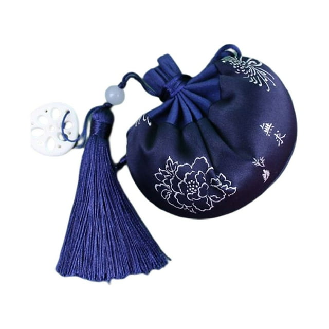 pitrice Sachet Sac Brodé à la Main Bijoux Cadeau de Famille Rangement Style Chinois Pochette à Cordon Intérieur Mariage Chambre Bleu