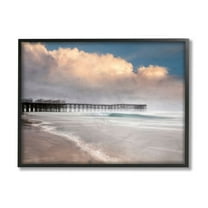 Stupell Industries Beach Wharf Blurred Waves Nautical Landscape Design by Lee Sie, 16" x 20", Black Framed