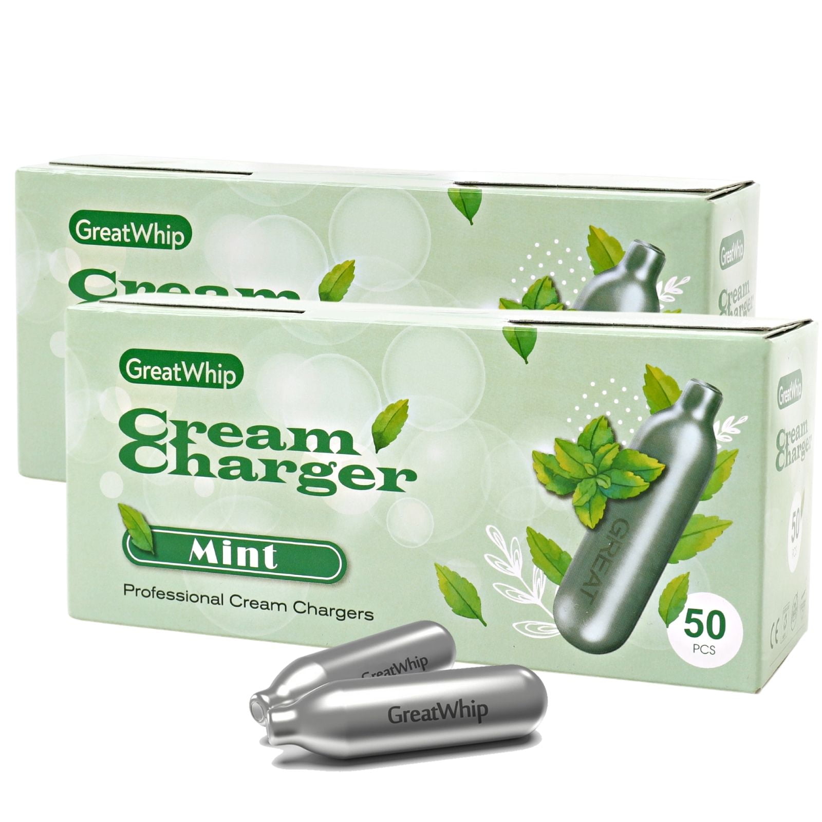 GreatWhip Whipped Cream Charger Mint Flavor 100 Count N2O Cartridges 8.2 garm Nitrous Oxide