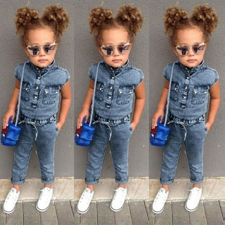 

Baby girl jumpsuit Children Kid Girls Bowknot Jeans Denim Romper Bodysuit Jumpsuit Casaul Clothes Fragarn