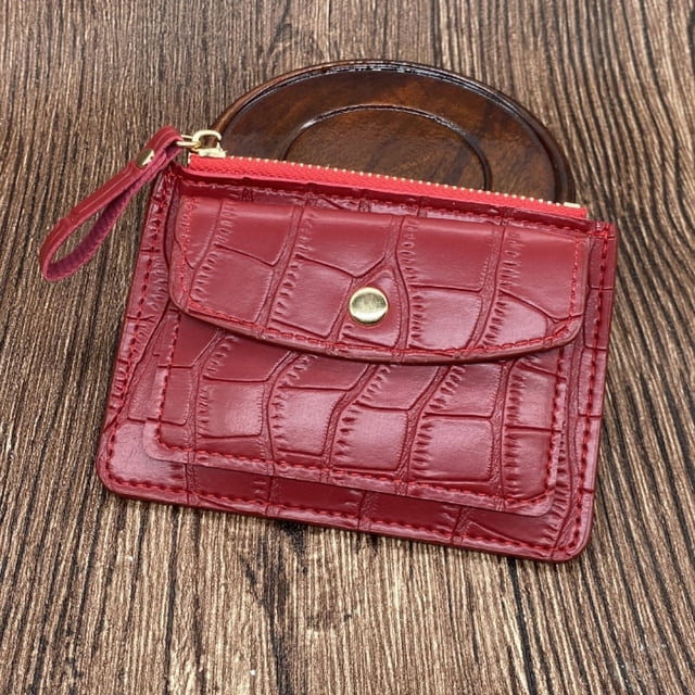 Monedero con tarjetero y cremallera para mujer, color caramelo, estampado de cocodrilo, pequeño y fresco
