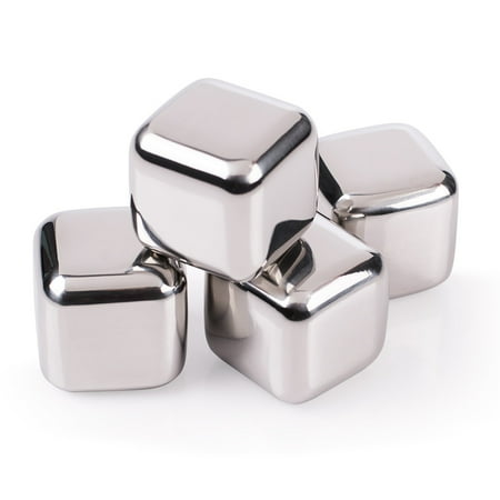 Stainless Steel Ice Cubes with Tray - Set of 4