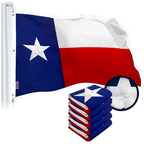G128 Texas State Flag 5x8 FT 5-Pack Embroidered Stars Sewn Stripes Heavy Duty 220GSM Tough Spun Polyester Quality with Brass Grommets