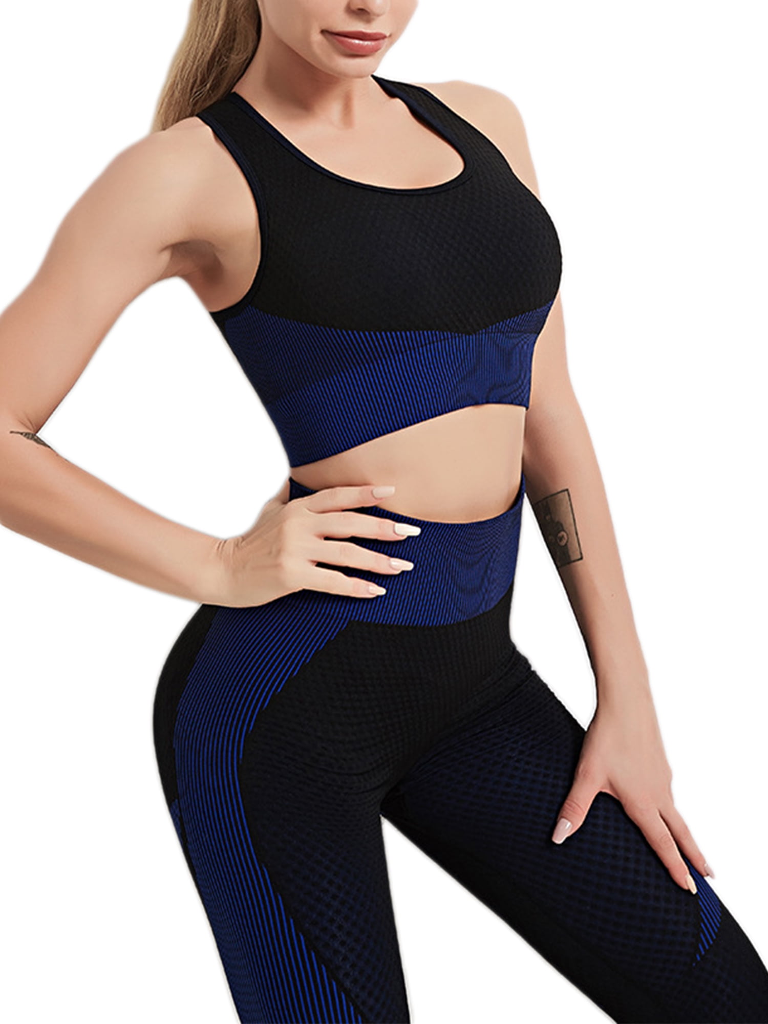 Women's Yoga Suit Top Bra Pants Leggings Workout Fitness Outfit Gym Stretch Waer 