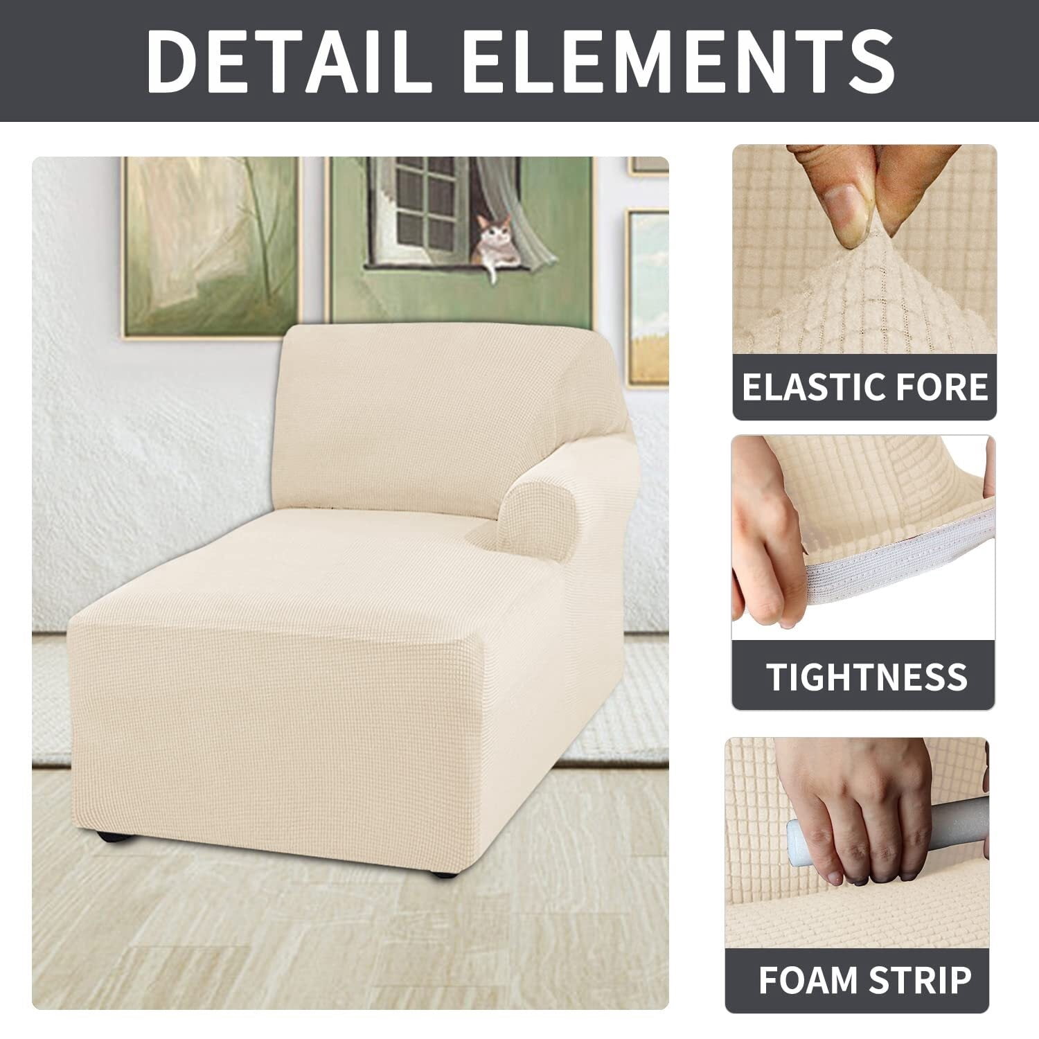 BH-JJSMGS Jacquard Chaise Lounge Cover,Modern Polar Fleece sectional Sofa slipcover,Stretch Left/Right Armchair Cover for loveseat L Shaped Sofa