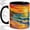 Black, variant on Sunset Ocean Coffee Mug, Stained Glass Wave Art, Coastal Daily Tea Sips