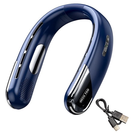 Portable Neck Fan Rechargeable - 3000MAh Capacity Bladeless Hanging Neck Fan Cooling Cooler Fan Blue