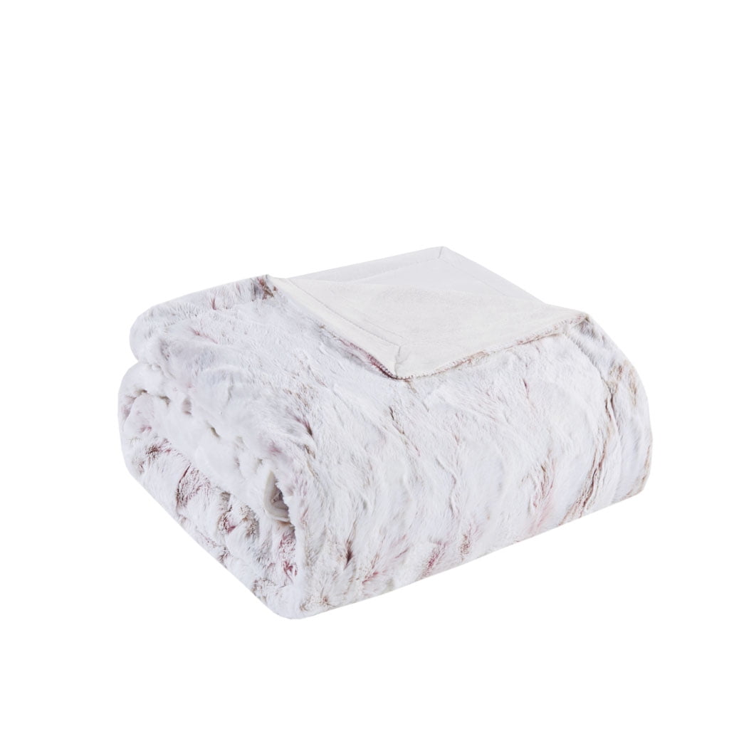 Yoneston Modern Faux Fur Throw Blanket, 70" x 60" Ultra Soft Warm Fleece Blanket for Winter, School, Bedroom and Christmas Gift-White Pink