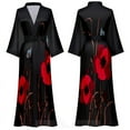 thumbnail image 6 of Chinese Style Print Women Long Robe Nightgown Retro Satin Sleepwear Nightdress Half Sleeve Kimono Bathrobe Gown Loose Home Wear (Black Long 1,PLUS ONE SIZW), 6 of 7