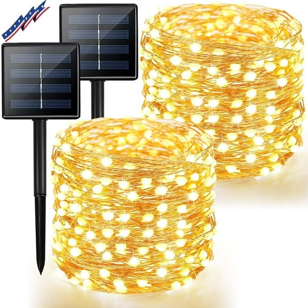 Guirnalda de luces solares BHCLIGHT, paquete de 2, 24 m, 200 LED, impermeables