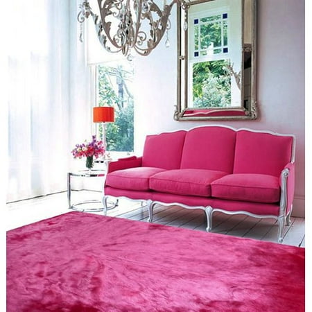 everly quinn mizzone faux fur pink area rug walmart com