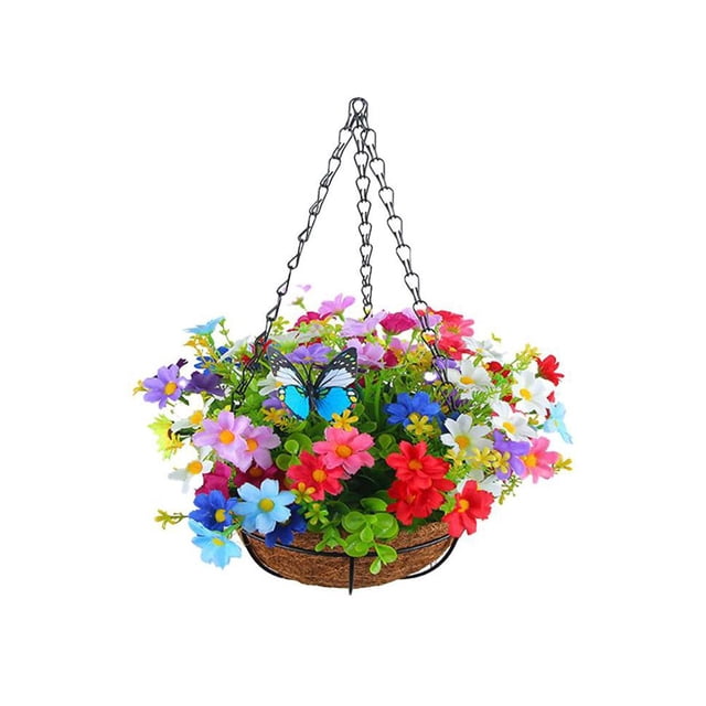 BEAIT Artificial Hanging Flowers In Basket Silk Daisy Fake Chain Flower Bas
