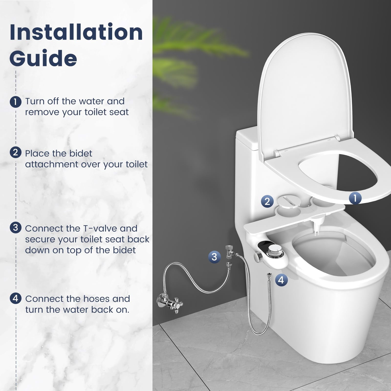 FEELSO Bidet Attachment for Toilet with Filters, Non-Electric Dual Nozzle Bidet, Adjustable Pressure, Self Cleaning