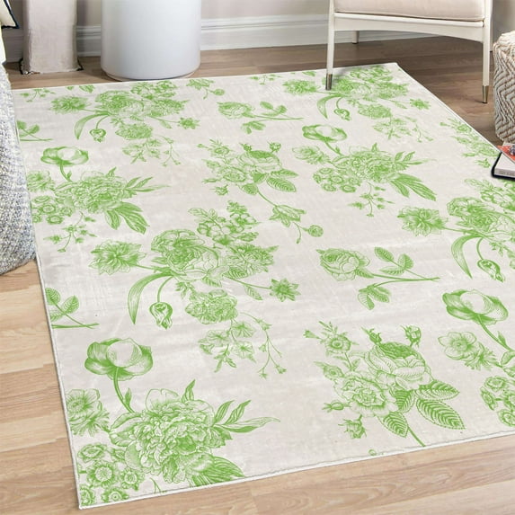 Botanical Decorative Rug, Vintage Floral Pattern Victorian Classic Royal Inspired Plants Modern Art, Quality Carpet for Bedroom Dorm and Living Room, 6 Sizes, Apple Green, by Ambesonne