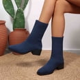 thumbnail image 4 of Fnooota Women's Mid Calf Boots, Slip On Block Heel Comfort Non Slip Fall Winter Shoes Dark Blue Size 6.5, 4 of 7