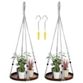 thumbnail image 1 of Soportes de plantas de macramé Uxcell para interiores, estante para plantas colgante con base de madera resistente para colgar en la pared, techo o ventana, paquete de 2, 1 of 7