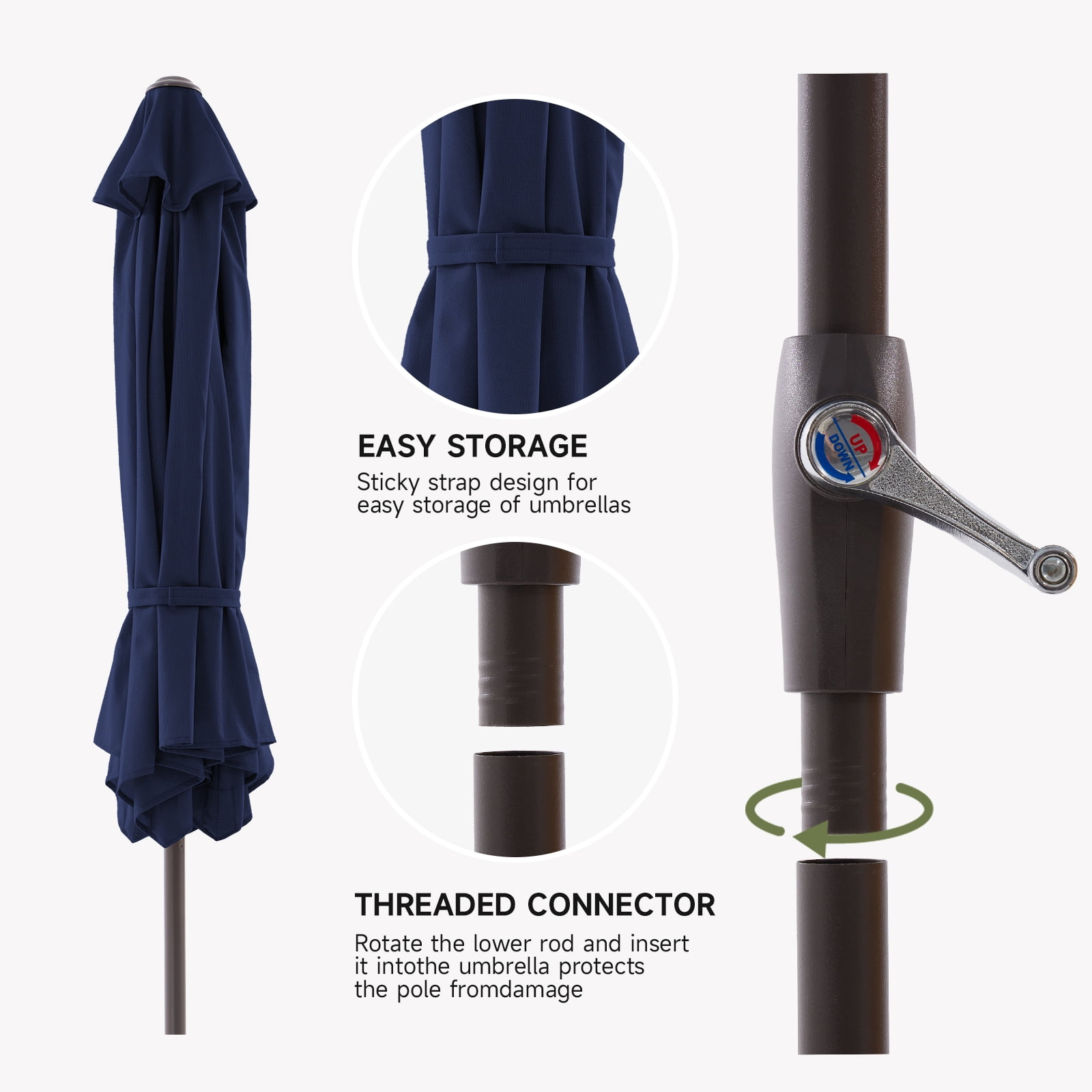 FUNDAZE 9FT Outdoor Market Patio Umbrella with Push Button Tilt & Crank Lift, UV-Resistant Canopy for Garden, Backyard, Pool&Patio Dining, Navy BLue