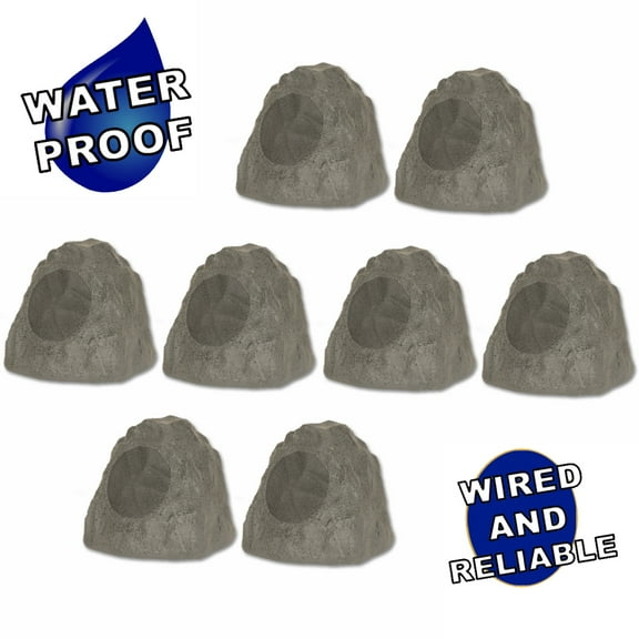 Theater Solutions 8R8SG Outdoor Slate 8" Rock 8 Speaker Set for Deck Pool Spa Yard Garden