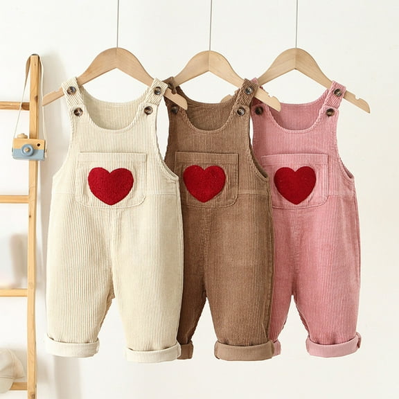 THDHVS Girls Overalls,Toddler Overalls Boy,Kids Fall Winter Corduroy Heart-shaped Print Overalls Pink 2-3 Years