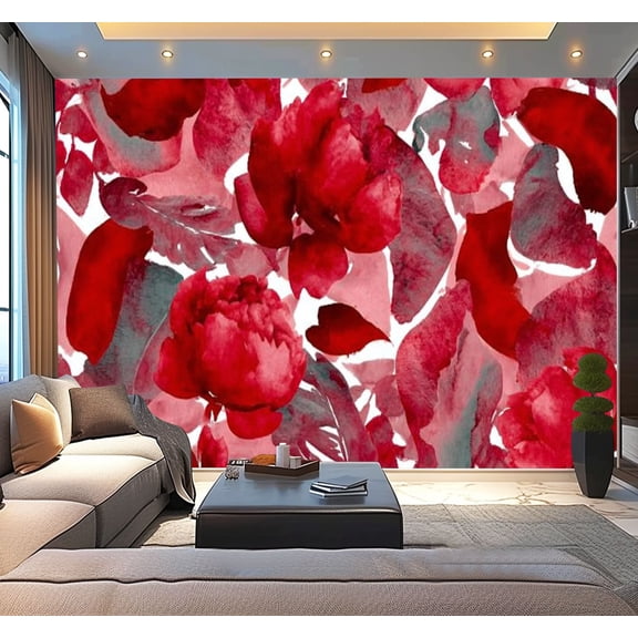 Peel and Stick Wallpaper Watercolor leaves Modern Art Wall Mural Decor Self Adhesive and Removable 100in x 144in