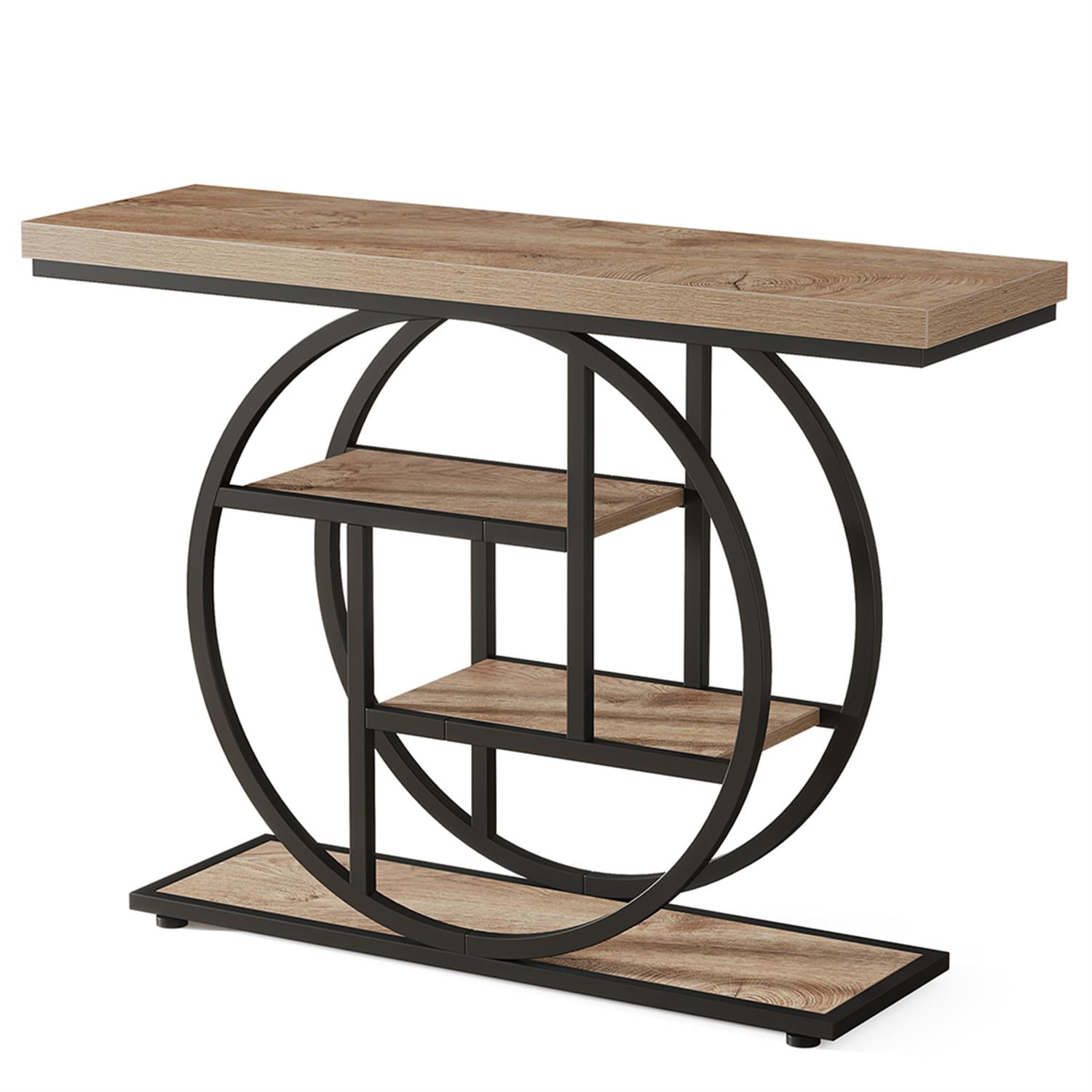 Demi Bonn 41"dustrial Console Table for Entryway, Farmhouse Sofa Tables Behind Couch, Rustic Wood and Metal Foyer Table with 3-Tier Shelves for Hallway Living Room, Brown