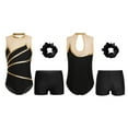 thumbnail image 2 of iiniim Kids Girls Sleeveless Ballet Yoga Outfit Keyhole Back Leotard with Shorts Hair Band Set A Gold 4, 2 of 7
