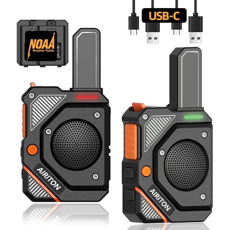 Walkie Talkies Long Range for Adults Rechargeable Walkie Talkie 22 FRS NOAA Mountain Radio Walky Talky 2 Way Radio with Earpiece 1000mAh VOX Type-C Charger for Camping Hiking Cruise 2Pack