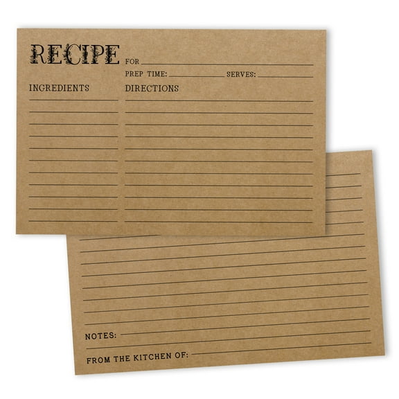 Inkdotpot 4x6 Inch Recipe Cards (Set of 50) , Thick Double Sided Premium Card Stock- Modern Style Kraft Recipe Notecards for Weddings- Bridal- Baby Shower - Classic Theme