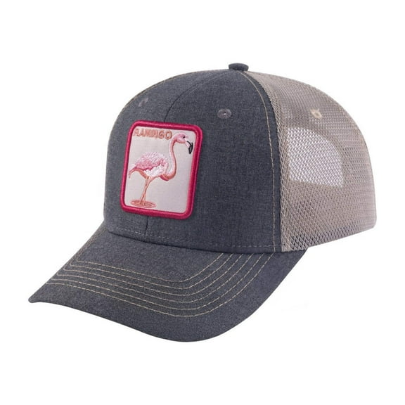 Unisex Embroidered The Flamingo, 6-Panel Trucker Hat, Dark Grey/Khaki, Adjustable Fit