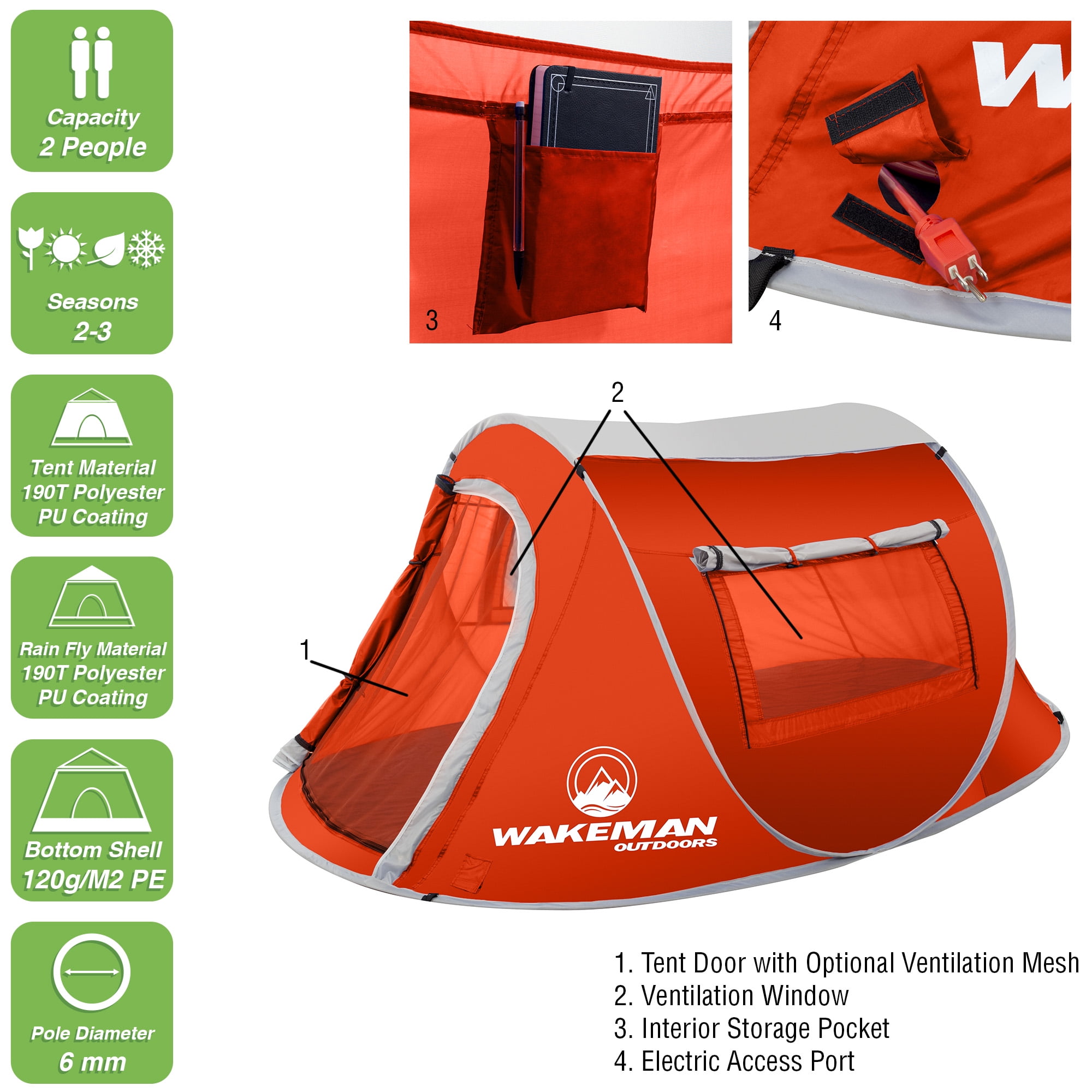 Pop-up Tent 2 Person, Water Resistant Barrel Style Tent for 