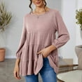 thumbnail image 2 of MIUOWANP Sweatshirt for Women Womens Fashion Casual U-Neck Solid Puff Sleeve Long Sleeve Tops Pink 1XL, 2 of 5