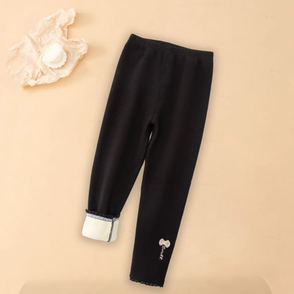 Hicidod Girls Leggings Winter Fleece Lined Toddler Warm Thicken Thermal Tights Solid Ankle Length Casual Stretchy Kids Pants