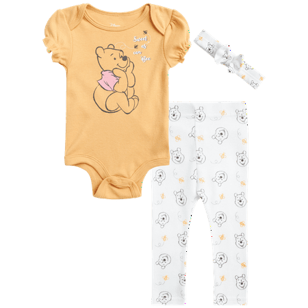 

Disney Newborn Baby Girls’ Minnie Mouse Winnie the Pooh 3 Piece Layette Set - Bodysuit Pants & Headband (0-9M)