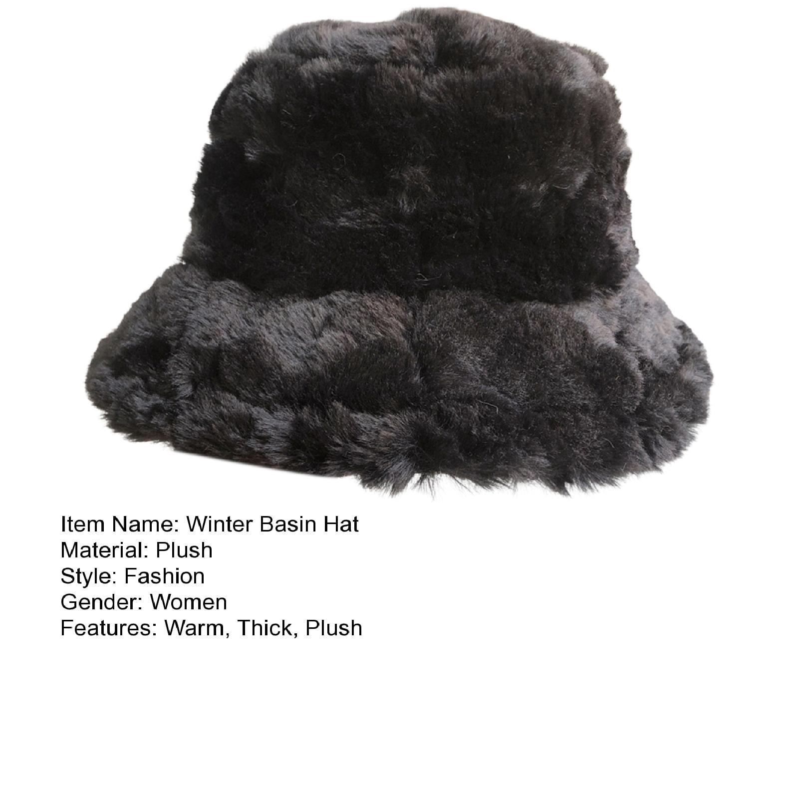 Bucket Hat Plush Winter Fisherman Cap Warm Windproof Faux 