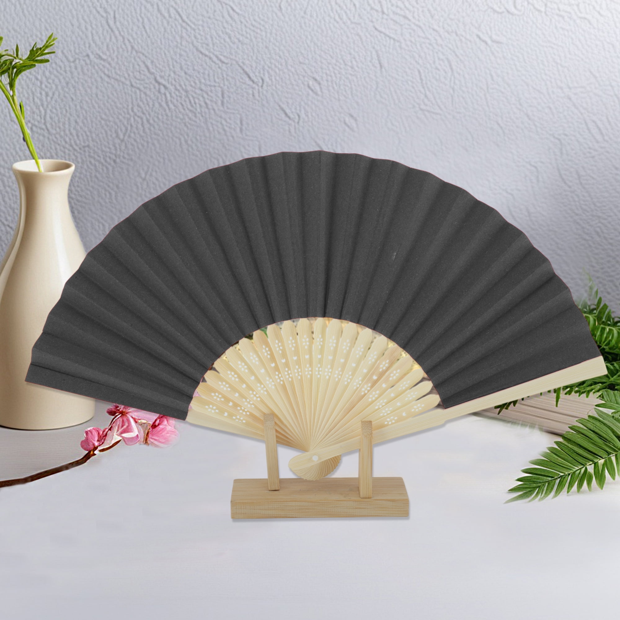 Unique Bargains Portable DIY 7-Inch Blank Folding Fan 1 Pc Black